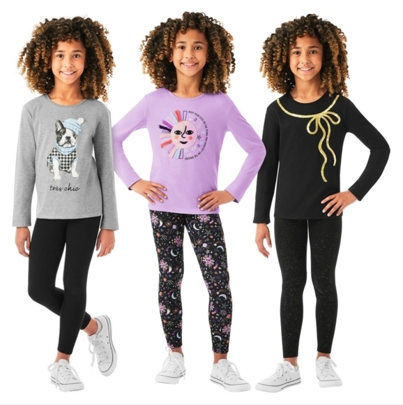 Member's Mark Girls 3-Pack Cotton Leggings. Color: Black/Celestial/Black Foil. S - Picture 1 of 5
